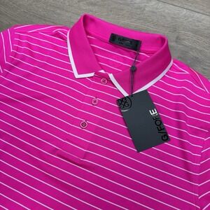 NWT G/FORE Fine Line Banded Sleeve Tech Pique Polo Pink Stripe Men's Sz S